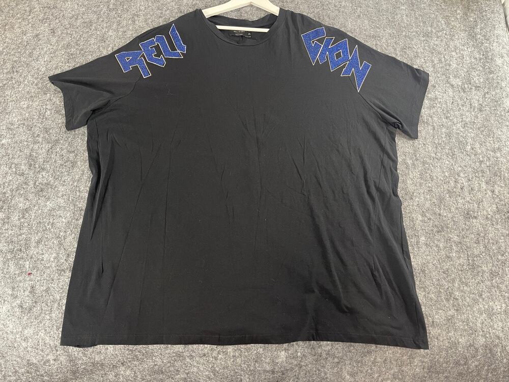 Religion London Shirt Mens 5XL Tee Big Plus Beaded Black Short Sleeve N32